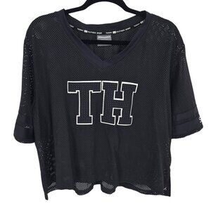 Tommy Hilfiger sport size medium black white mesh embellished cropped jersey